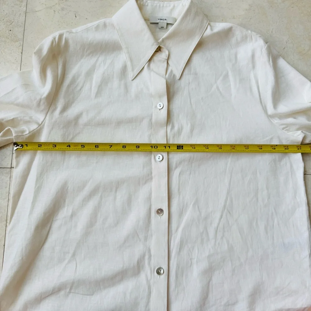 Vince Classic White linen blend Button-Up Shirt size M - Picture 12 of 16